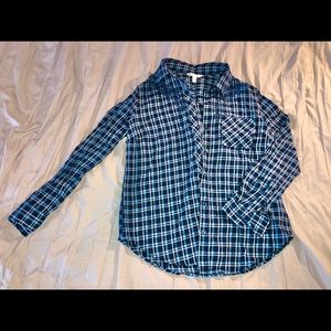 Women’s Navy Blue Plaid Flannel Shirt